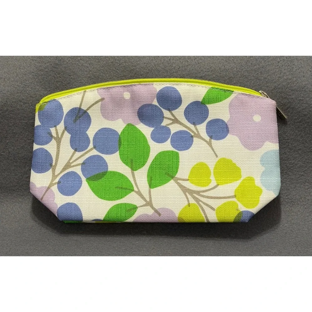 Clinique Floral Cosmetic Bag‎ Canvas Zip Makeup Pouch botanical travel beauty